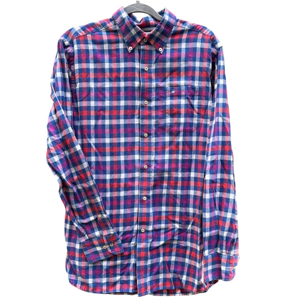 Southern Tide Mens Medium Button Down Shirt Blue Red Plaid Classic Long Sleeve - Picture 2 of 7
